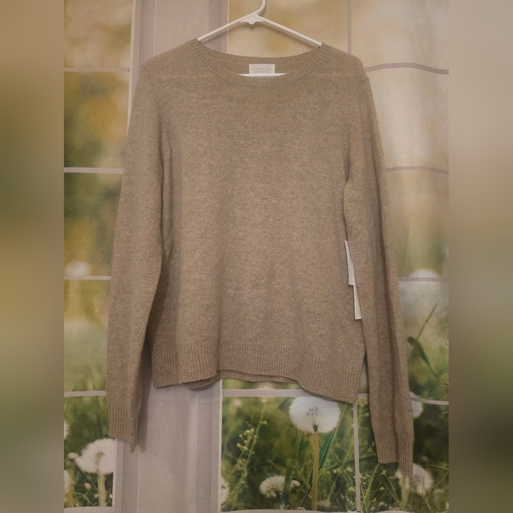 Caslon Cashmere Crewneck Sweater NWT $129 Size XL Tan Camel Dark Heather - Picture 3 of 5